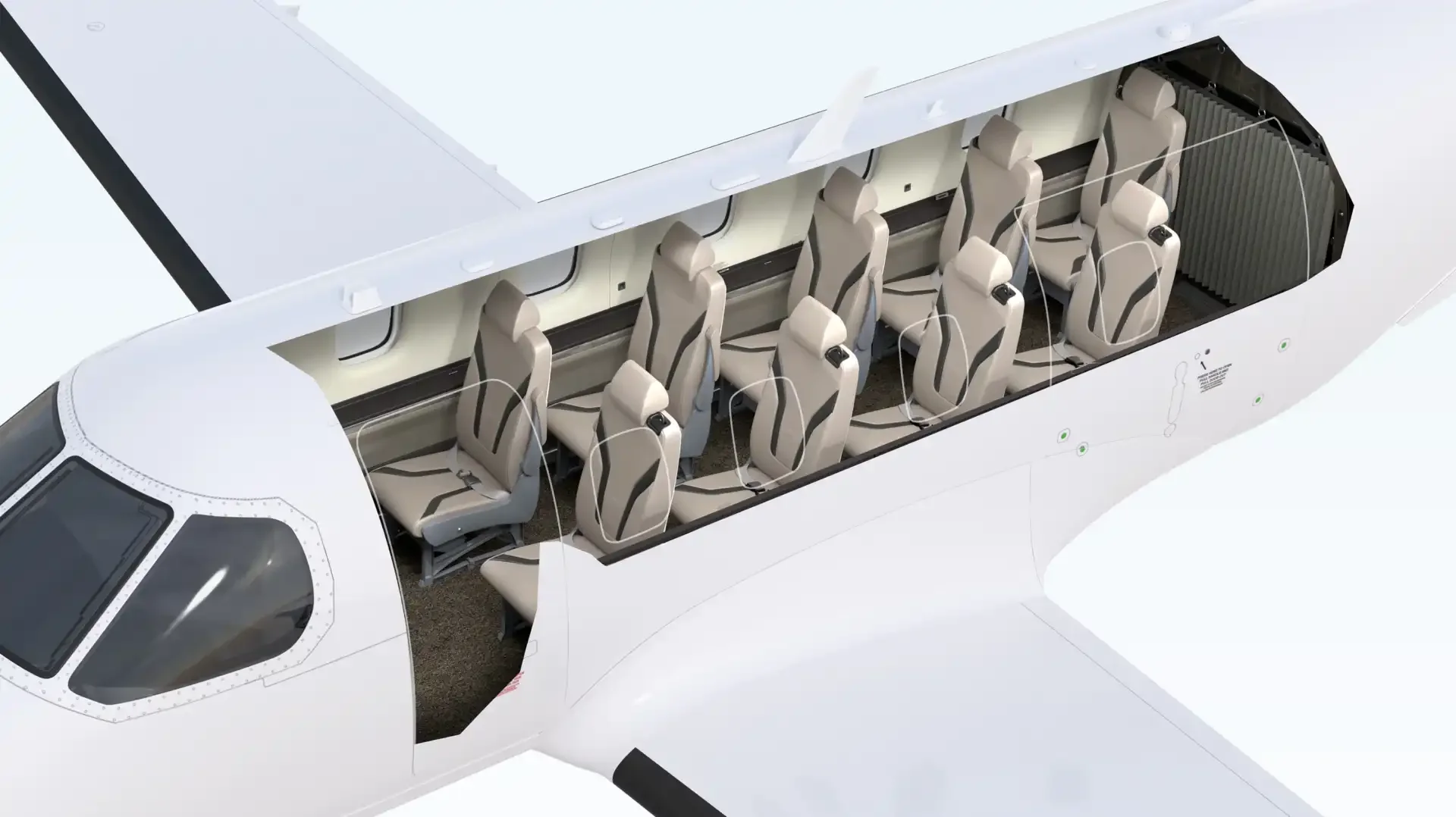 Pilatus PC-12 cabin cutaway showing club seating configuration